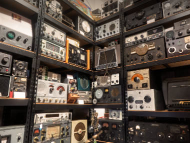 Antique ham radio equipment rack
